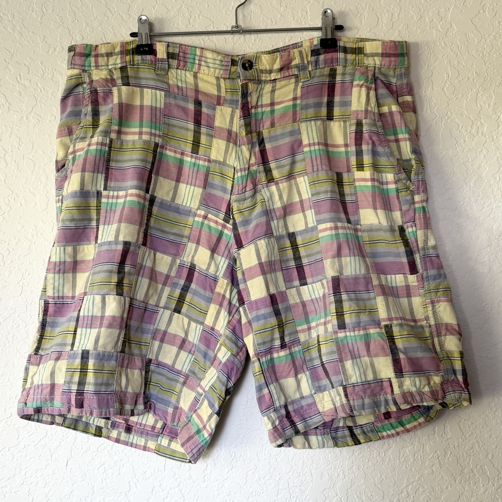 Club Room Mens Patchwork Madras Plaid Shorts Sz 40 Preppy Frat Golf Vintage